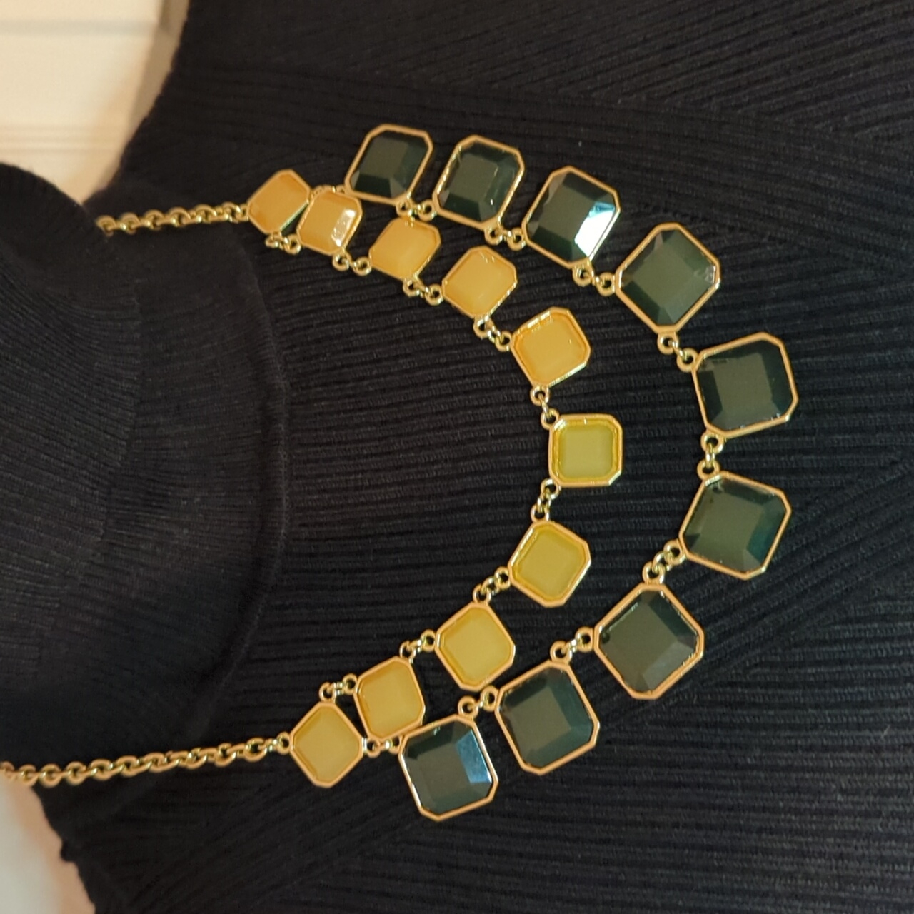 Green And Gold/Cream Statement Necklace Set